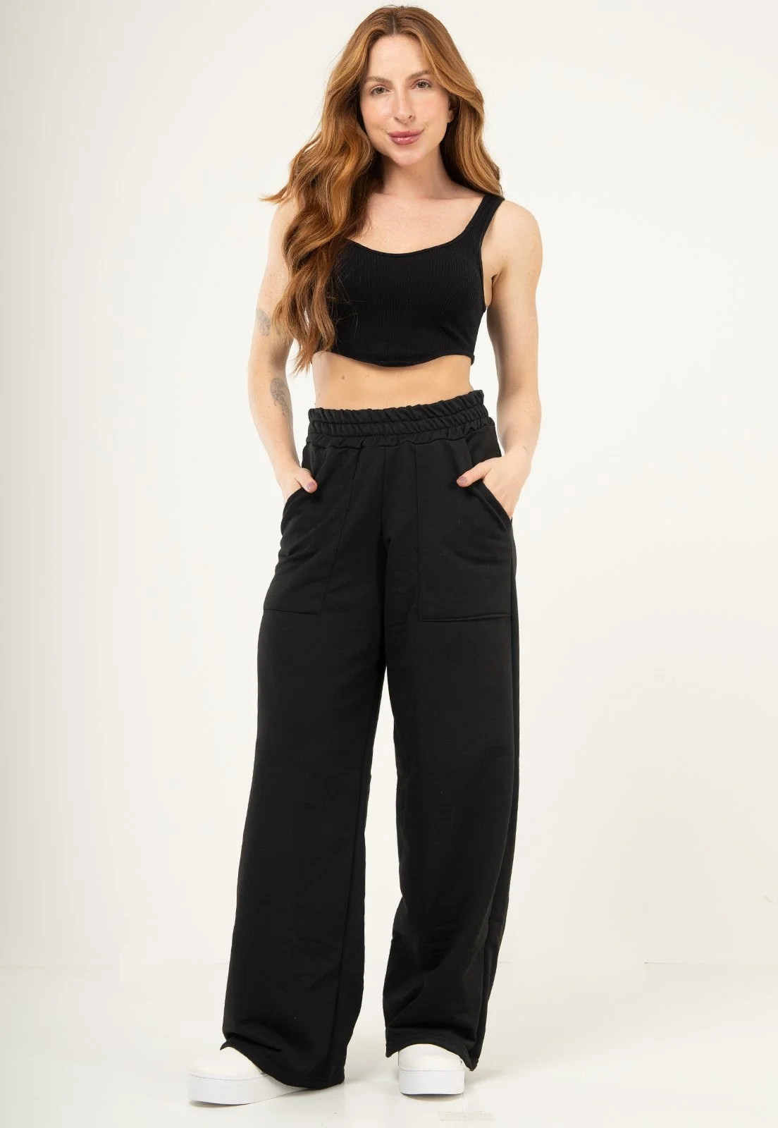 Calça Pantalona Wide Leg Feminina Alfaiataria Moletinho Bolso Cintura Alta Alfaiataria  151 | Dafiti (BR)
