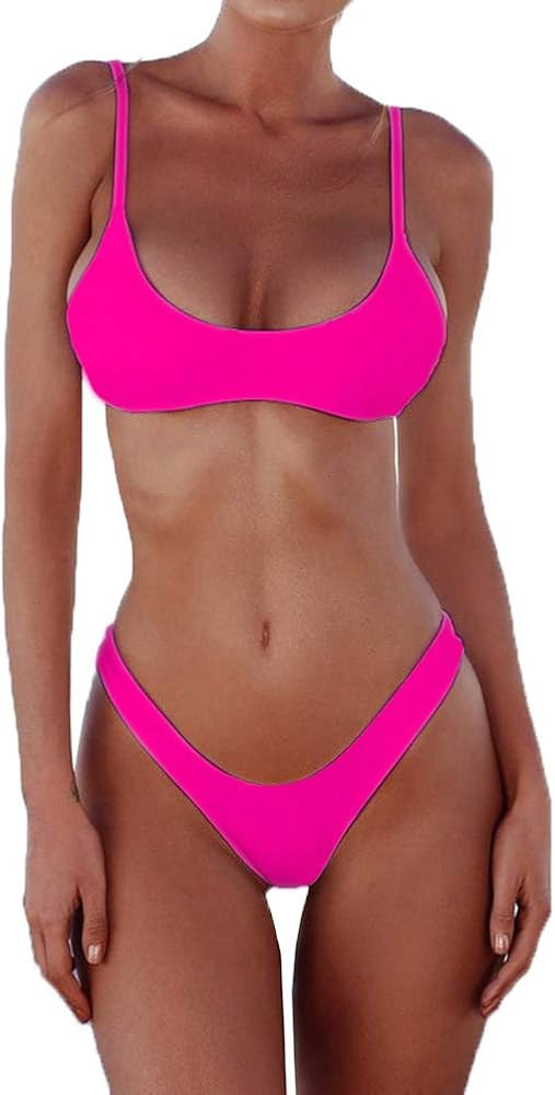 SherryDC Women's Solid Scoop Neck Push Up Padded Brazilian Thong Bikini Swimsuit Bathing Suit | Amazon (US)