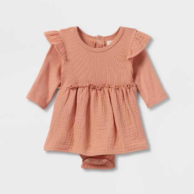 Grayson Collective Baby Girls' Woven Skirted Bodysuit - Rust Brown | Target