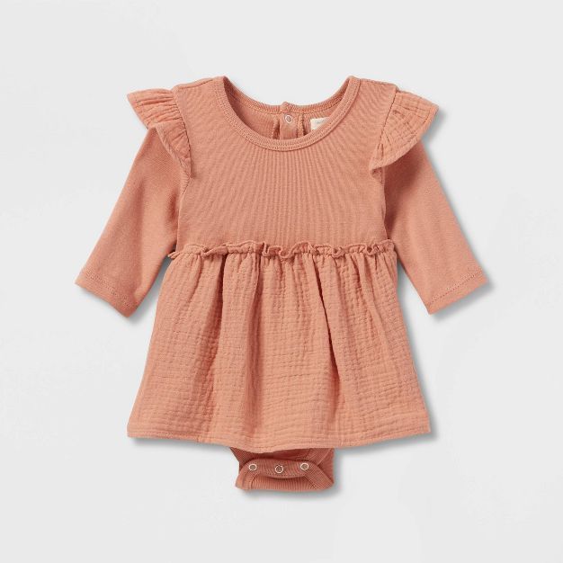 Grayson Collective Baby Girls' Woven Skirted Bodysuit - Rust Brown | Target