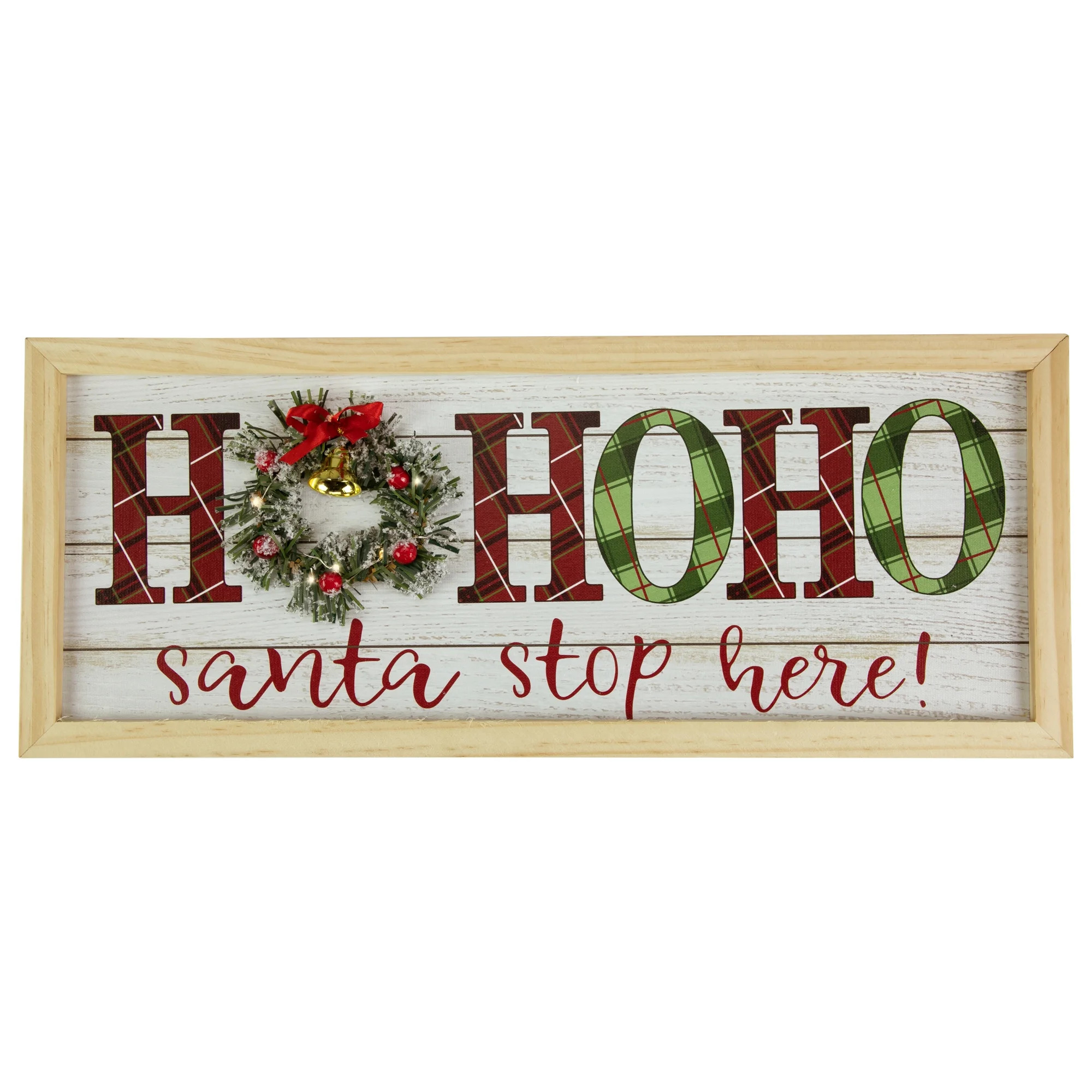 Northlight 19.75" LED Lighted Plaid 'Ho Ho Ho' Wooden Christmas Wall Sign | Walmart (US)