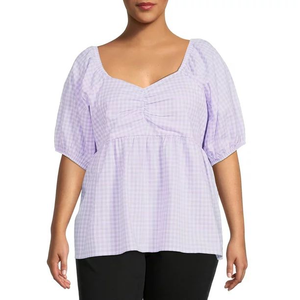 Terra & Sky Women's Plus Size Gingham Woven Top | Walmart (US)