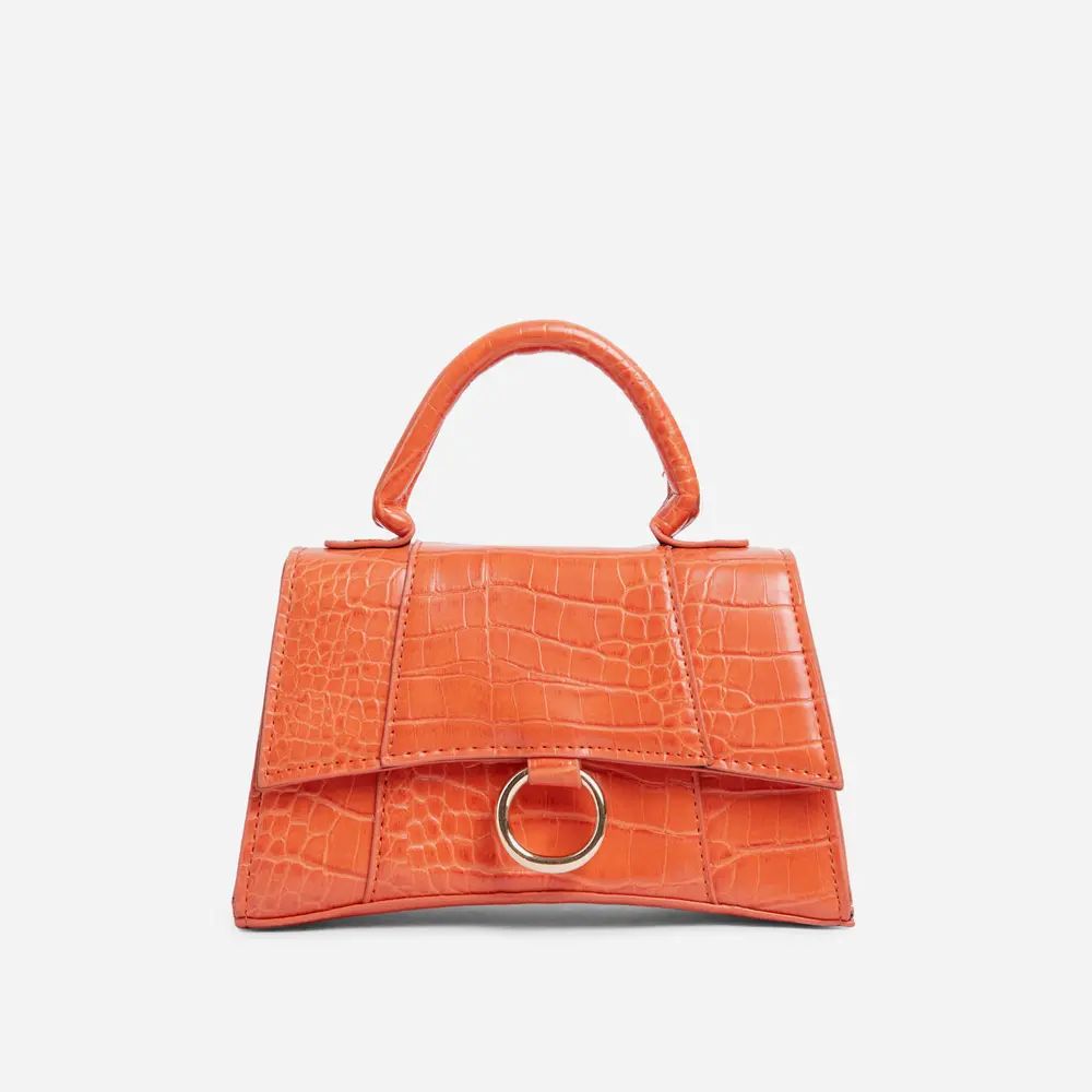 Georgie Ring Detail Tote Bag In Orange Croc Print Patent | EGO Shoes (US & Canada)
