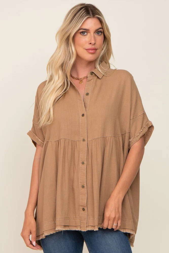 Moha Button Up Contrast Stitch Short Sleeve Top | PinkBlush Maternity