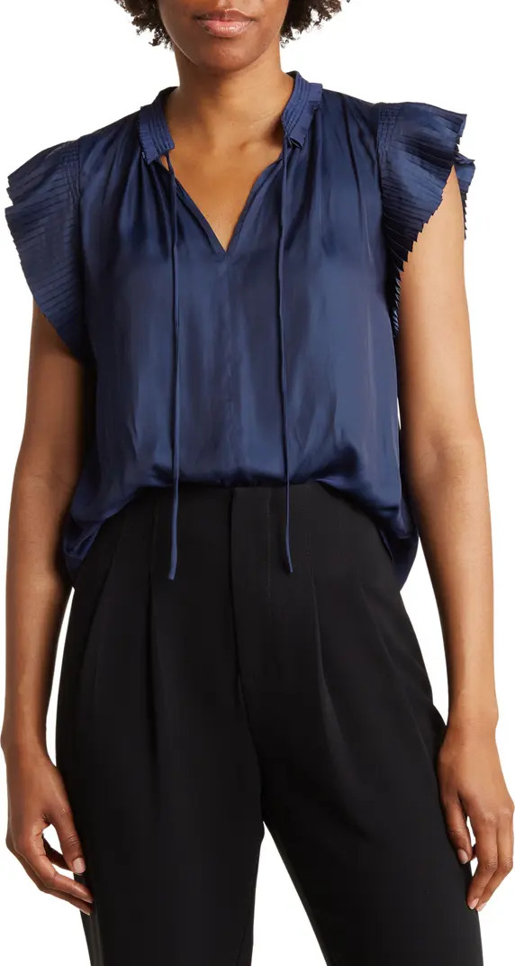 Pleated Ruffle Sleeve Split Neck Blouse | Nordstrom Rack