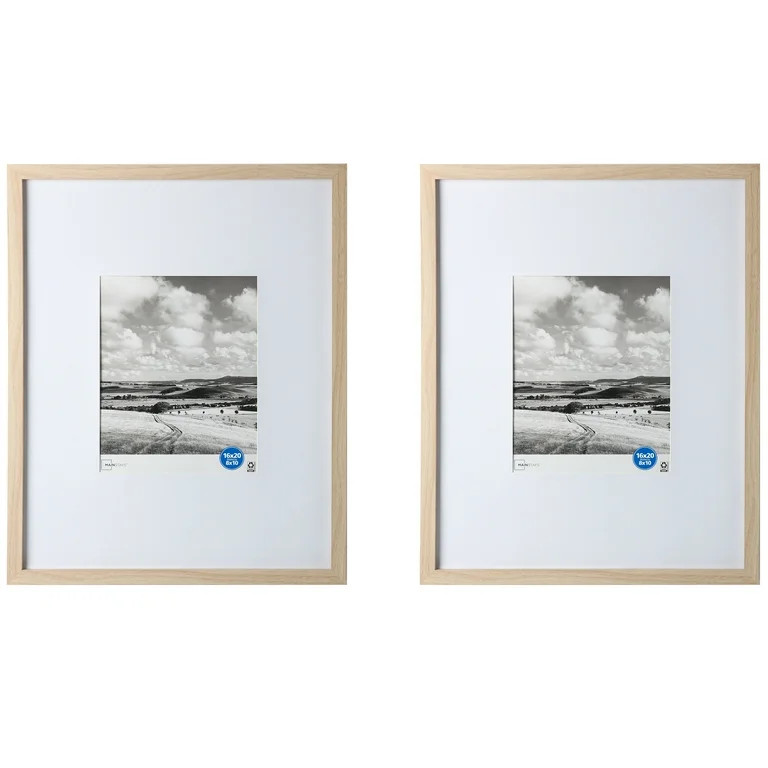 Mainstays 16 x 20 Matted to 8x10 Gallery Frame Set, 2 Pack, Lightwood | Walmart (US)