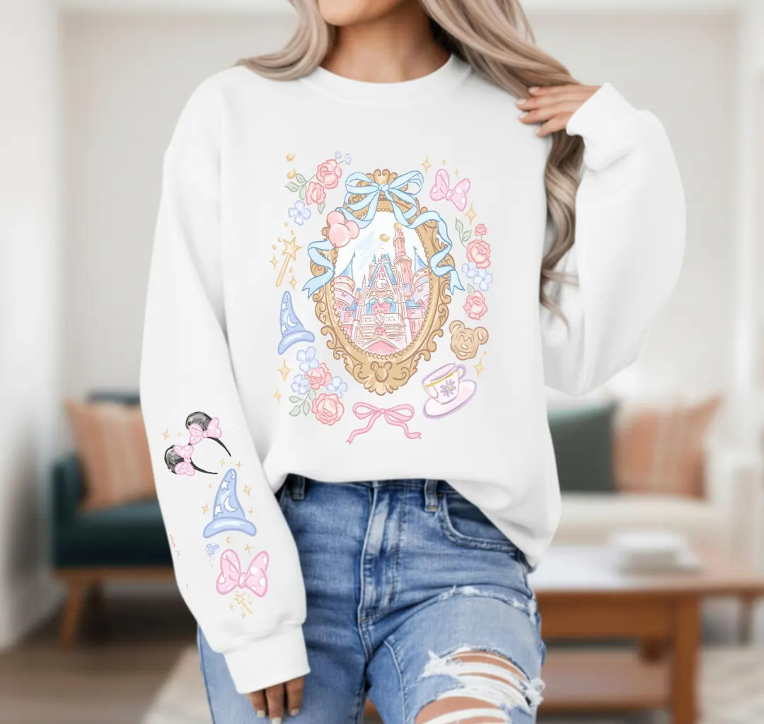 Coquette Bow Disney Castle Shirt Sweatshirt, Magic Kingdom Girly Tee for Disney Girl Trip ,Walt D... | Etsy (US)