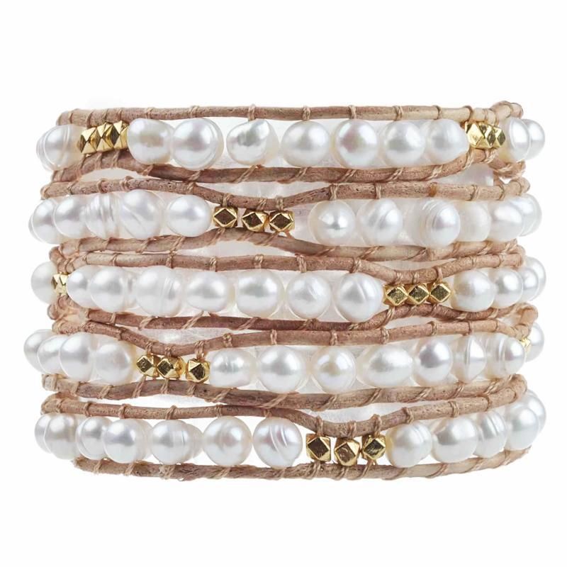 Freshwater Pearls with Gold Accent on Natural | Victoria Emerson