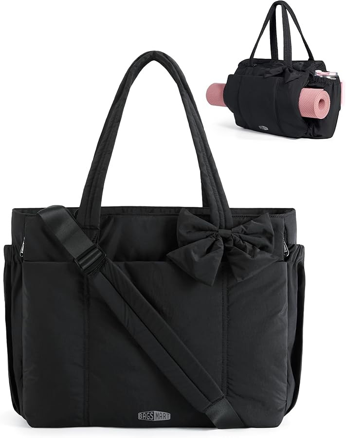 BAGAMSRT Crush Bow Tote Bag for Women, Large Work Tote with 40oz Tumbler, Puffer Travel Tote Bag ... | Amazon (US)