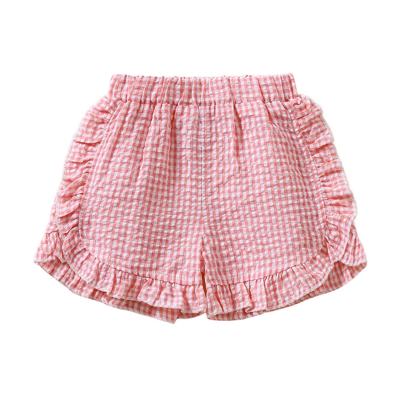 HCNTES Toddler Baby Girl Shorts Casual Summer Gingham Plaid/Seersucker Elastic Waist Ruffle Hem S... | Walmart (US)