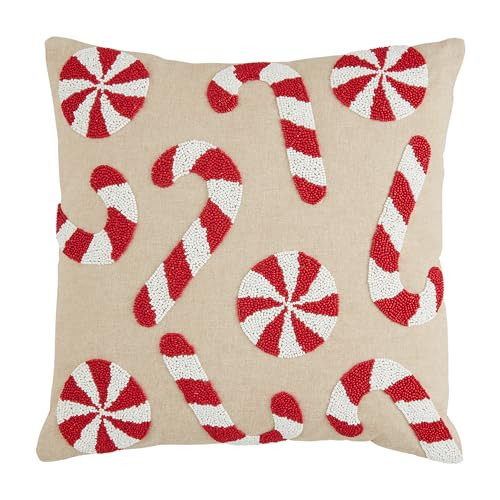 Mud Pie Candy Cane Beaded Pillow, 18" x 18", TAN | Amazon (US)