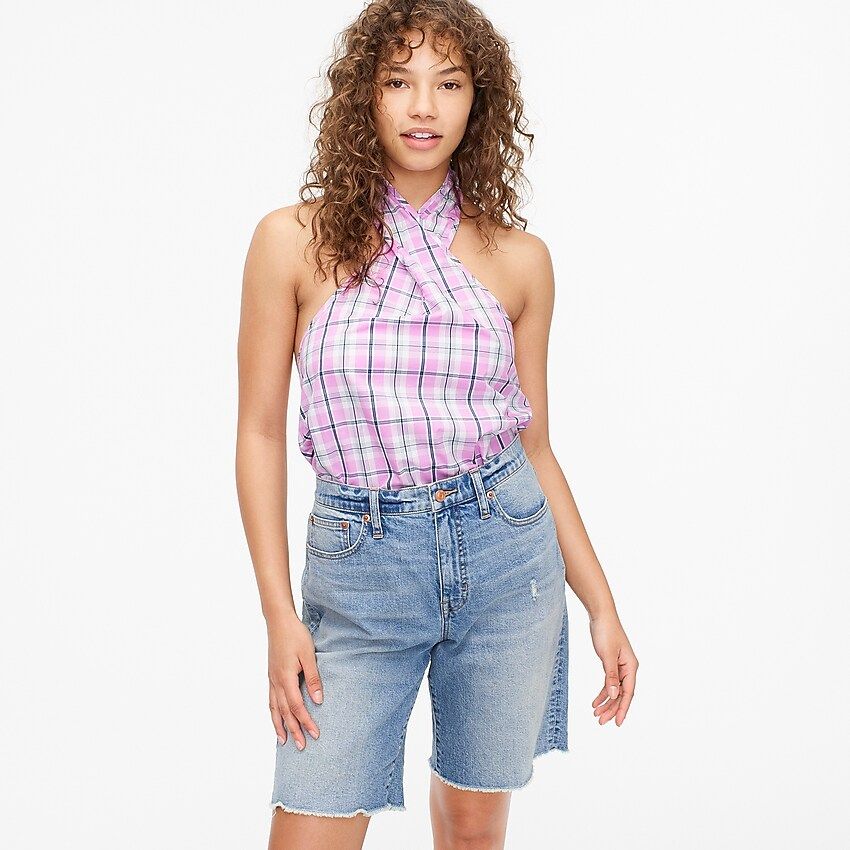 Halter top in violet plaid | J.Crew US