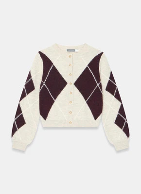 Neutral Wool Blend Argyle Cardigan | Mint Velvet
