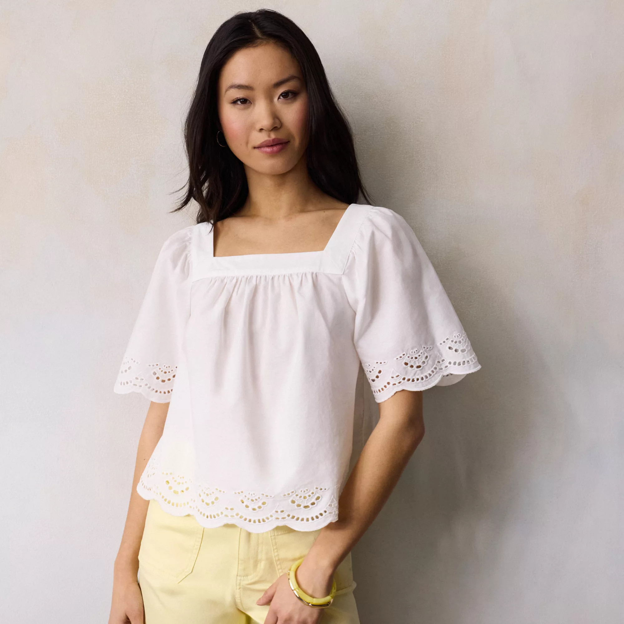 Women's LC Lauren Conrad Squareneck Eyelet Trim Blouse | Kohl's