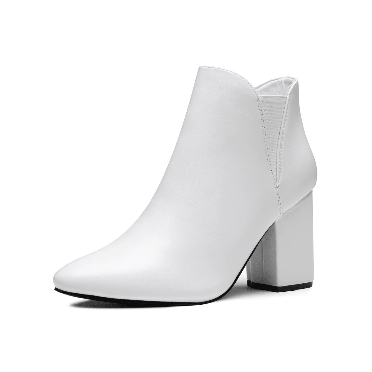 Women's Ankle Boot 9630 Slip On Stacked Block Chuky Heel Chelsea Booties | SHEIN