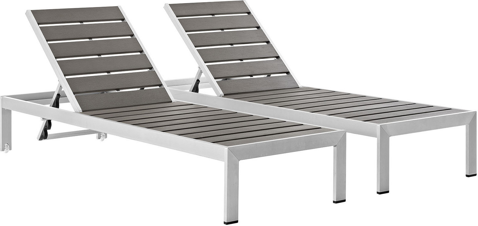 Shore Silver Gray Chaise Outdoor Patio Aluminum Set of 2 EEI-2467-SLV-GRY-SET | 1stopbedrooms