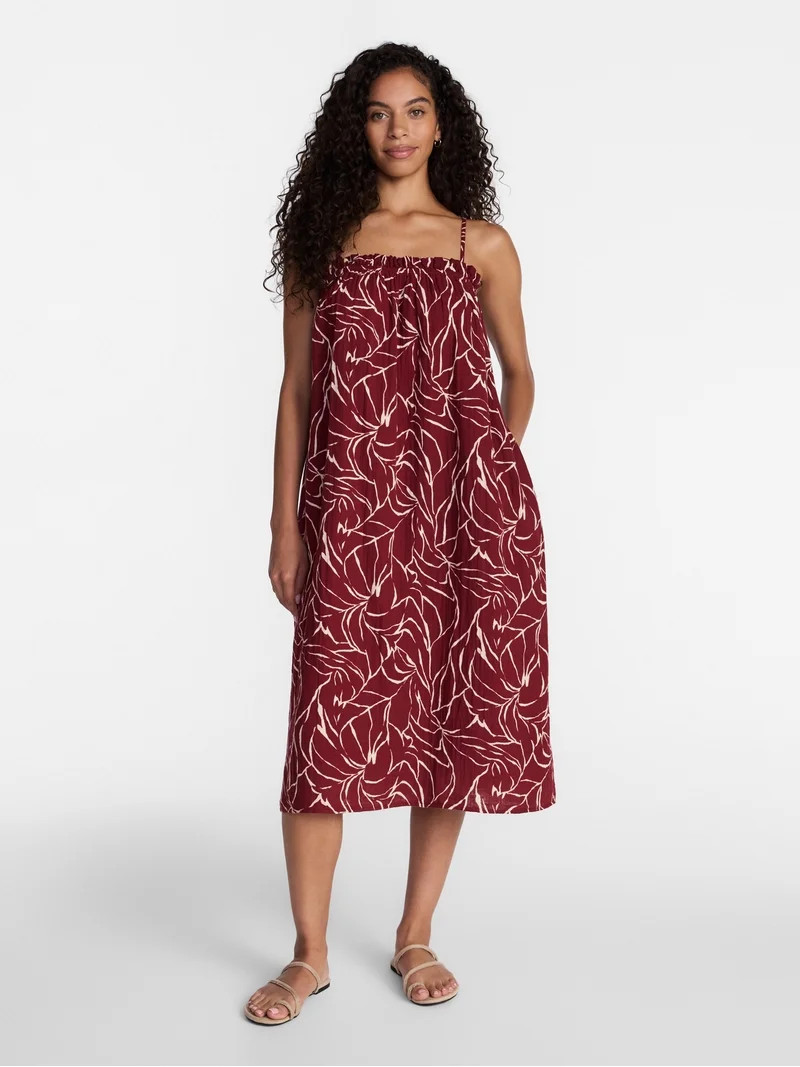 Time and Tru Women's Cotton Double Cloth Sleeveless Maxi Dress, Sizes XS-XXXL | Walmart (US)