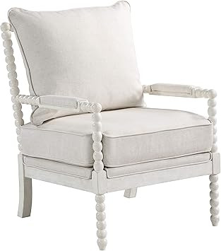 OSP Home Furnishings Kaylee Spindle Accent Chair, White Frame with Linen Fabric | Amazon (US)