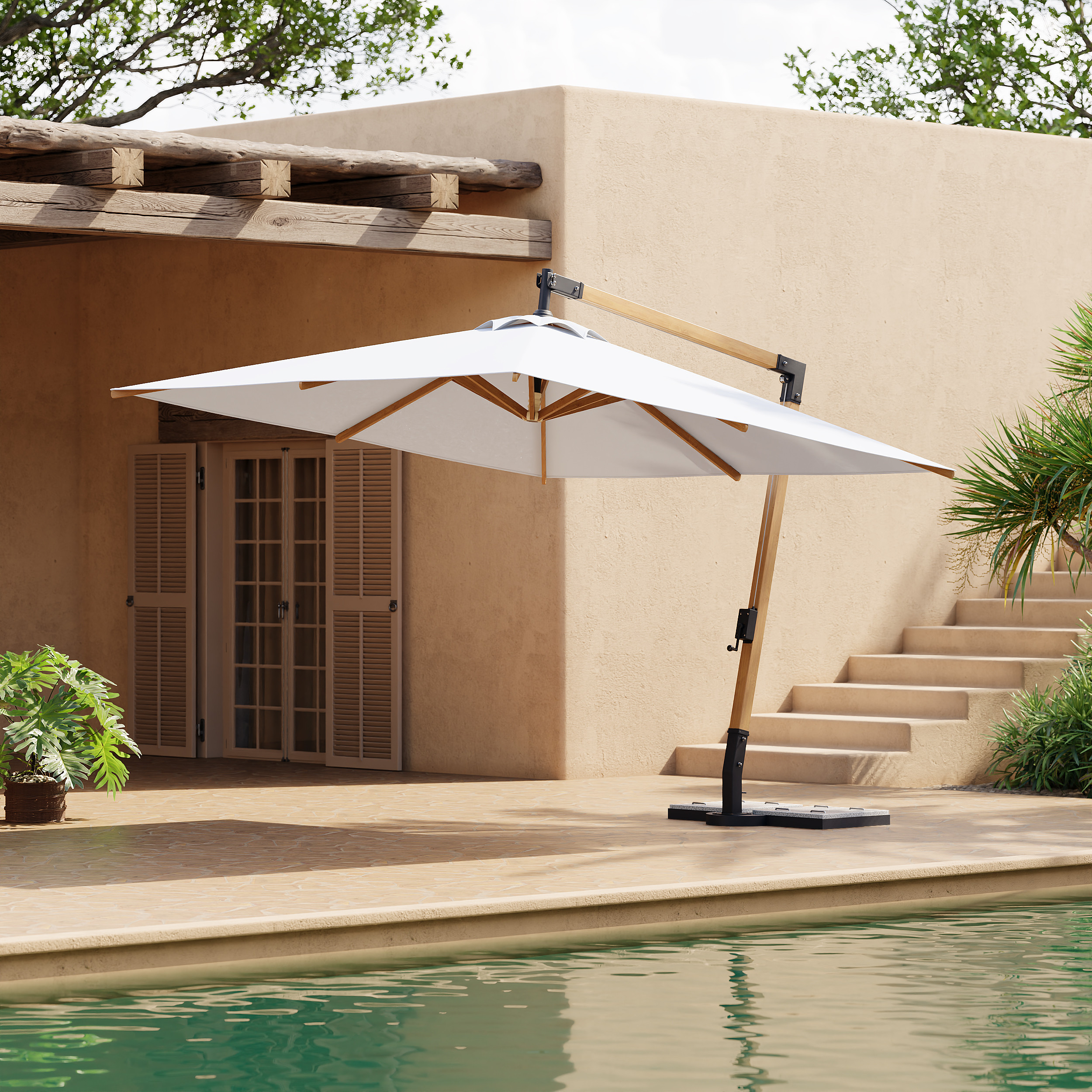 Axis 10 ft. Patio Cantilever Umbrella  Adjustable Height Outdoor Sun Umberlla for Pool / Beach in White | Homary