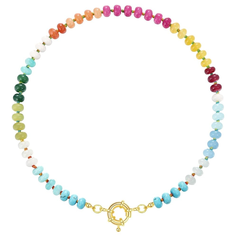 KissYan Beaded Gemstone Necklace for Women, Colorful Boho Bead Choker Natural Stone Surfer Beach ... | Amazon (US)