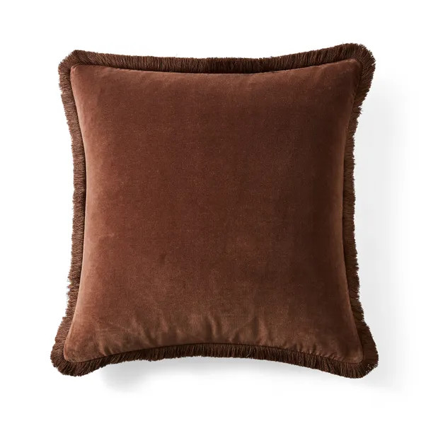 Fringed Cotton Velvet Cushion | Dunelm