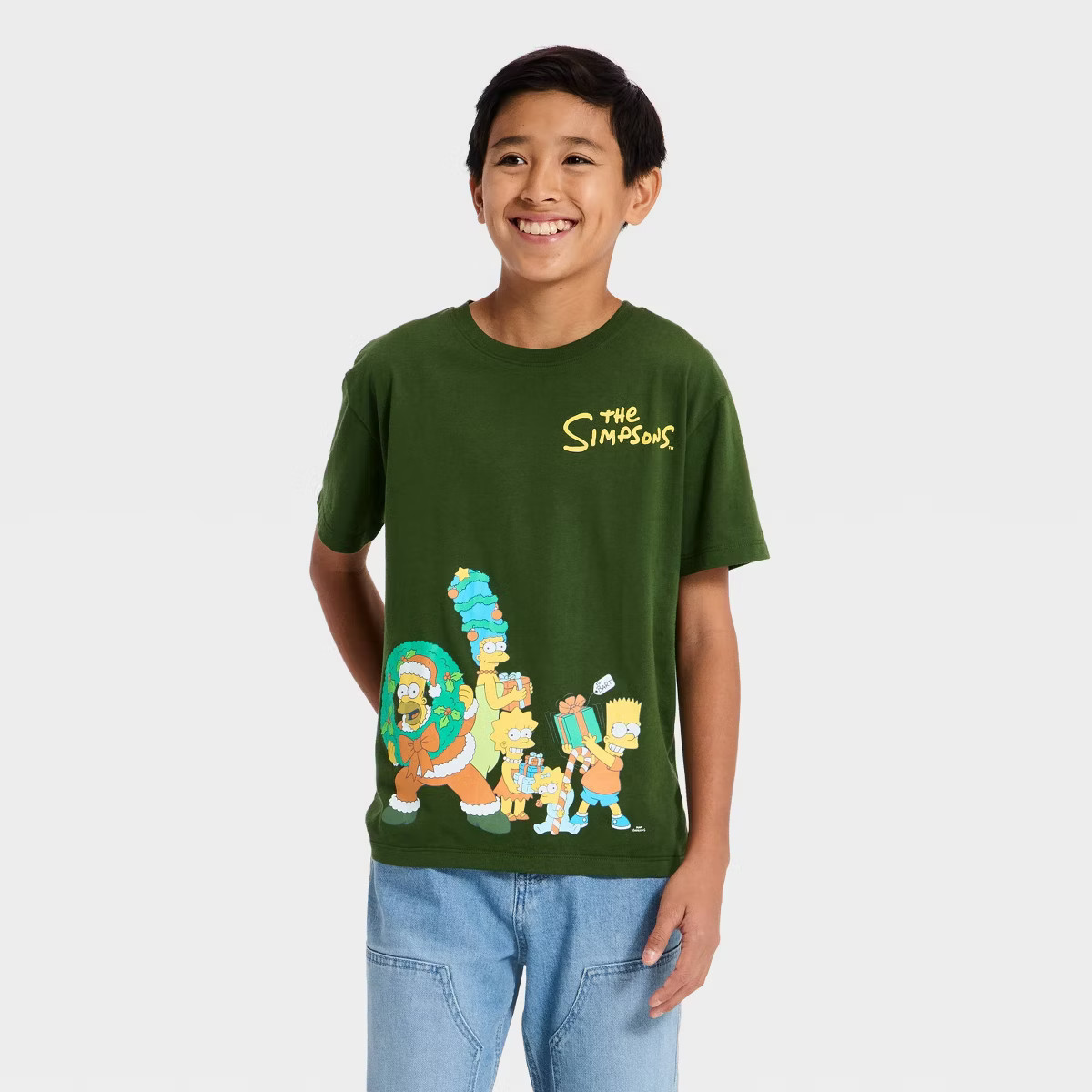 Boys' The Simpsons Christmas Oversized Short Sleeve Graphic T-Shirt - Green XS | Target