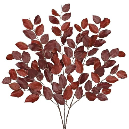GnFlus 41 inch Artificial Fall Leaves Stem Fake Autumn Foliage Branches Citrus Leaf for Home Kitchen Farmhouse Vase Thanksgiving Table Centerpieces Party Decor Burgundy | Amazon (US)