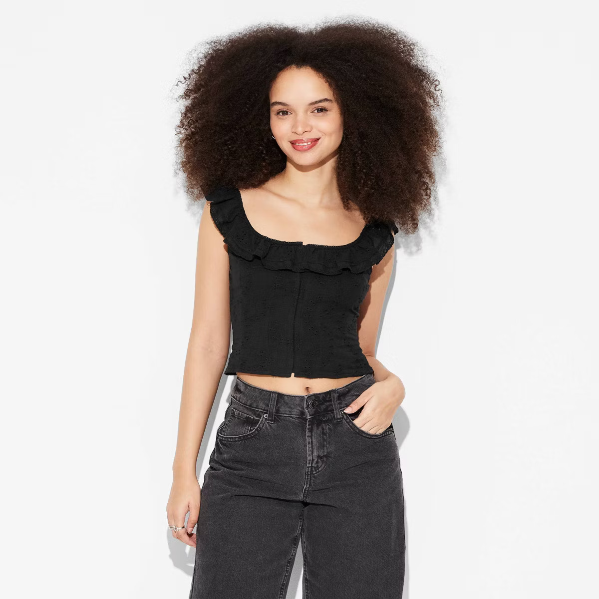 Women's Ruffle Eyelet Tank Top - Wild Fable™ Black XXL | Target