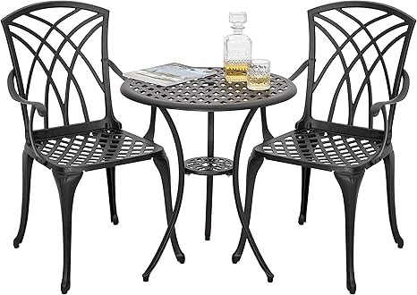 Nuu Garden 3 Piece Patio Bistro Sets Cast Aluminum Bistro Table Set Outdoor Patio Furniture with ... | Amazon (US)