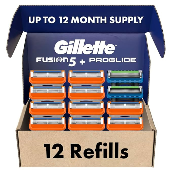 Gillette Mens Razor Blade Refills, 10 Fusion5 Cartridges, 2 ProGlide Cartridges, Lubrastrip for a... | Amazon (US)