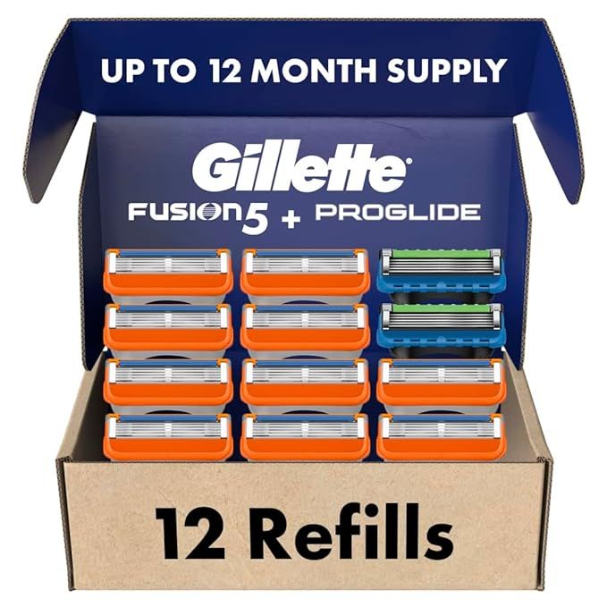 Gillette Mens Razor Blade Refills, 10 Fusion5 Cartridges, 2 ProGlide Cartridges, Lubrastrip for a... | Amazon (US)