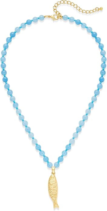 Fish Necklace For Women Beach Shell Fish Pendant Necklace 14K Gold Plated Dainty Adjustable Fashi... | Amazon (US)