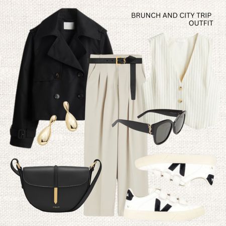 Brunch & city trip outfit 🌆 

Read the size guide/size reviews to pick the right size.

Leave a 🖤 to favorite this post and come back later to shop

Short trench coat, cropped trench coat, black trench coat, wide trousers, wide let trousers, waistcoat, striped waist coat, ysl sunglasses, demellier, saddle hand bag, black hand bag, veja sneakers

#LTKeurope #LTKstyletip #LTKSeasonal