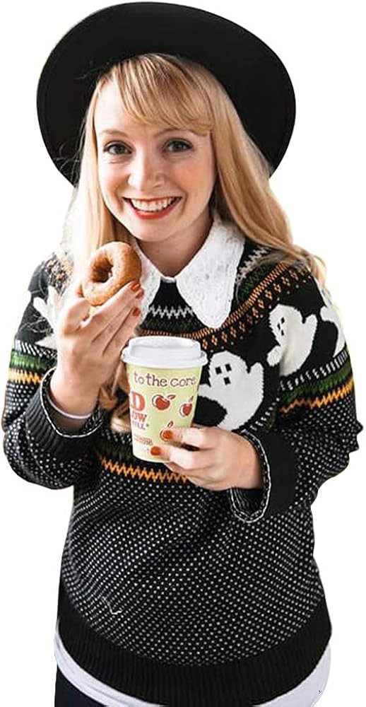 YEMOCILE Knitted Sweater for Women With Cute Ghost Pattern Gothic Streetwear with Long Sleeves for G | Amazon (US)