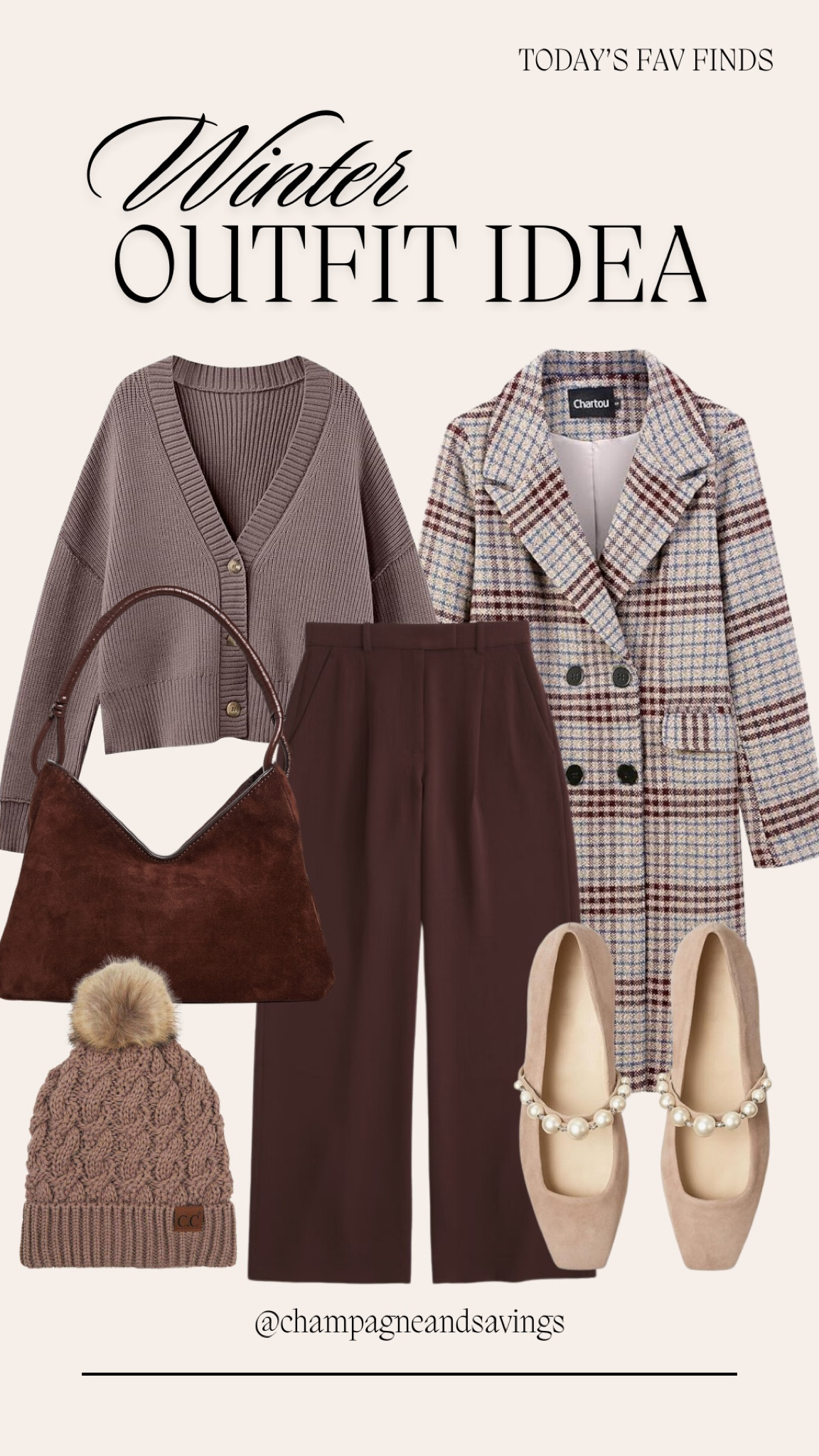 Looking for a brown pants outfit? These cute women’s bottoms are go with any women’s winter outfit idea! This cute brown cardigan outfit idea look so chic paired with ballet flats and a plaid winter coat and suede women’s bag! 

#LTKItBag #LTKShoeCrush #LTKStyleTip
