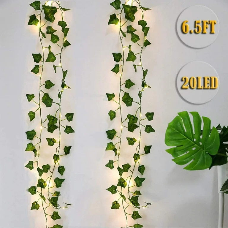 LHomeove LED Artificial Green Leaf Vine String Lights Garland Wreath 2M 6.5ft 20LEDs Fairy Lights... | Walmart (US)