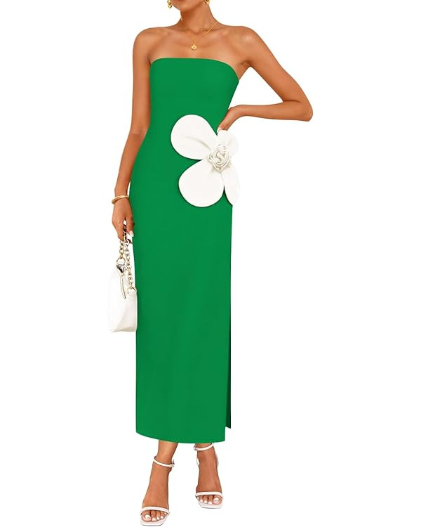 ZESICA Women's Summer Strapless Bodycon Maxi Dress 2025 Ribbed Knit Backless Floral Tube Cocktail... | Amazon (US)