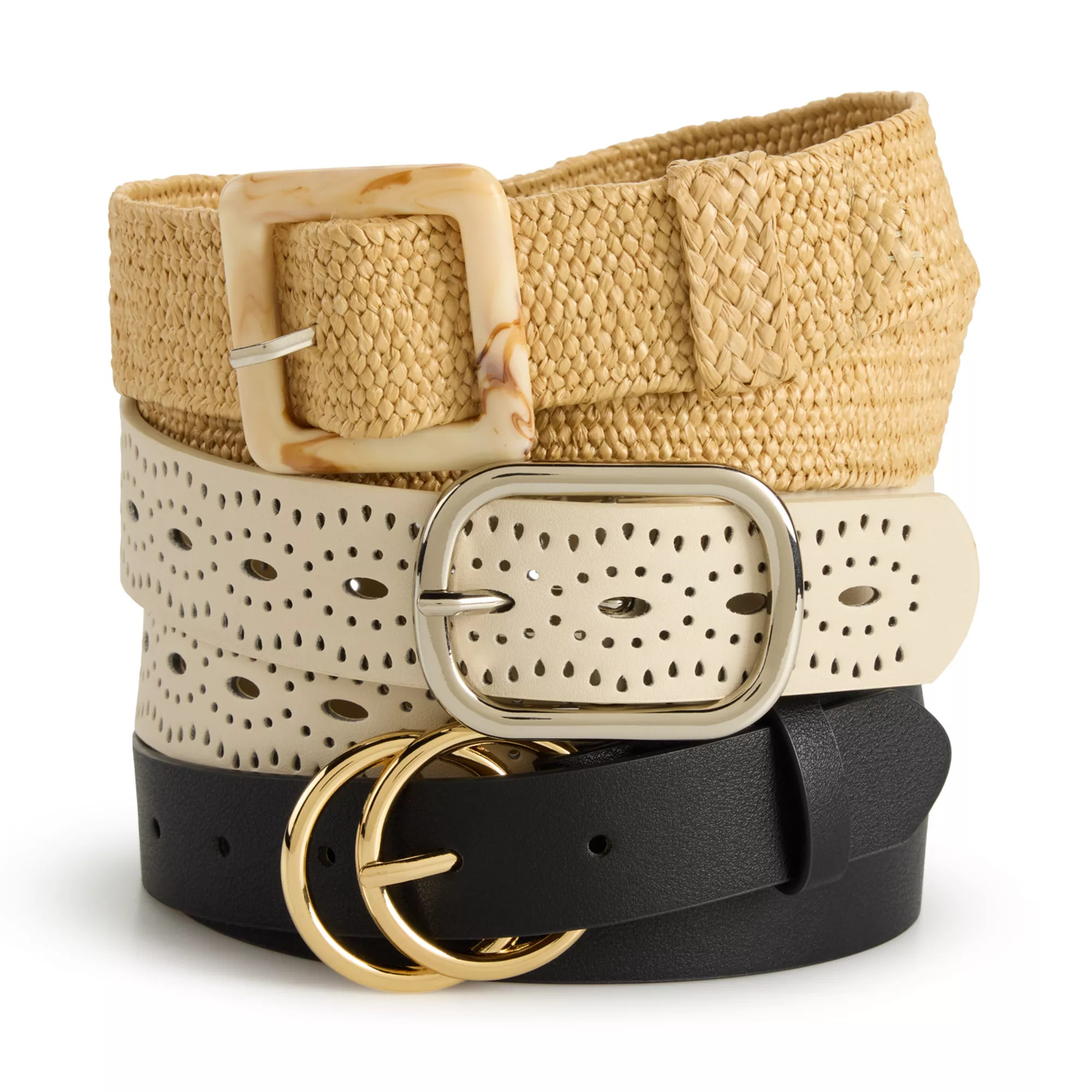 Women's Nine West 3-Piece Perforated, Straw and Circle Belt Set | Kohl's