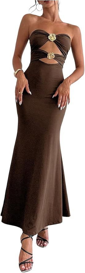 GORGLITTER Women's Flower Strapless Bodycon Maxi Dress Cut Out Sleeveless Fishtail Cocktail Summe... | Amazon (US)