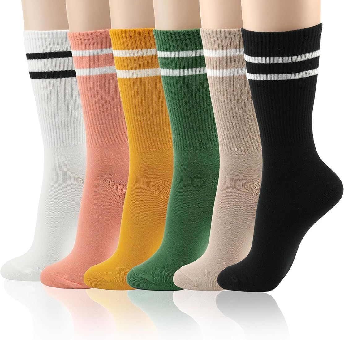 kikiya socks Women Crew Socks | 4-6 Pairs Colorful Striped Rainbow Tube Ruffle Dot Novelty Casual La | Amazon (US)