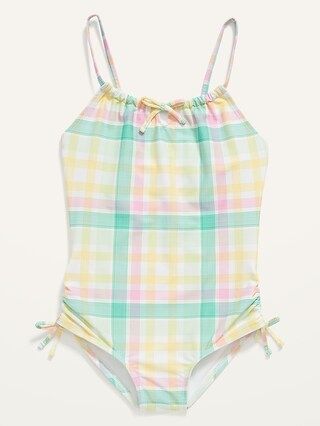 Patterned Cinch-Tie One-Piece Swimsuit for Girls | Old Navy (US)