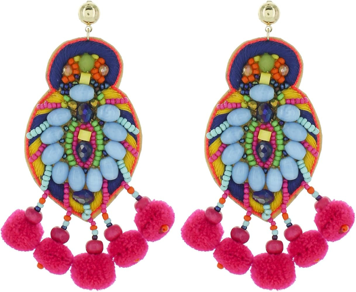 Bohemian Beaded Multicolor Fiesta Statement Earrings | Amazon (US)