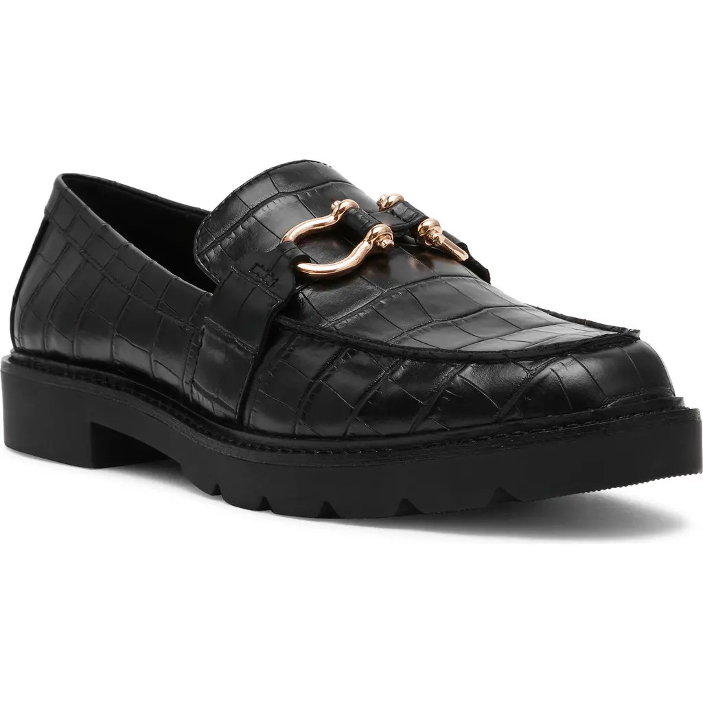 Anne Klein Ester Croc Embossed Loafer in Black Croc at Nordstrom, Size 8.5 | Nordstrom