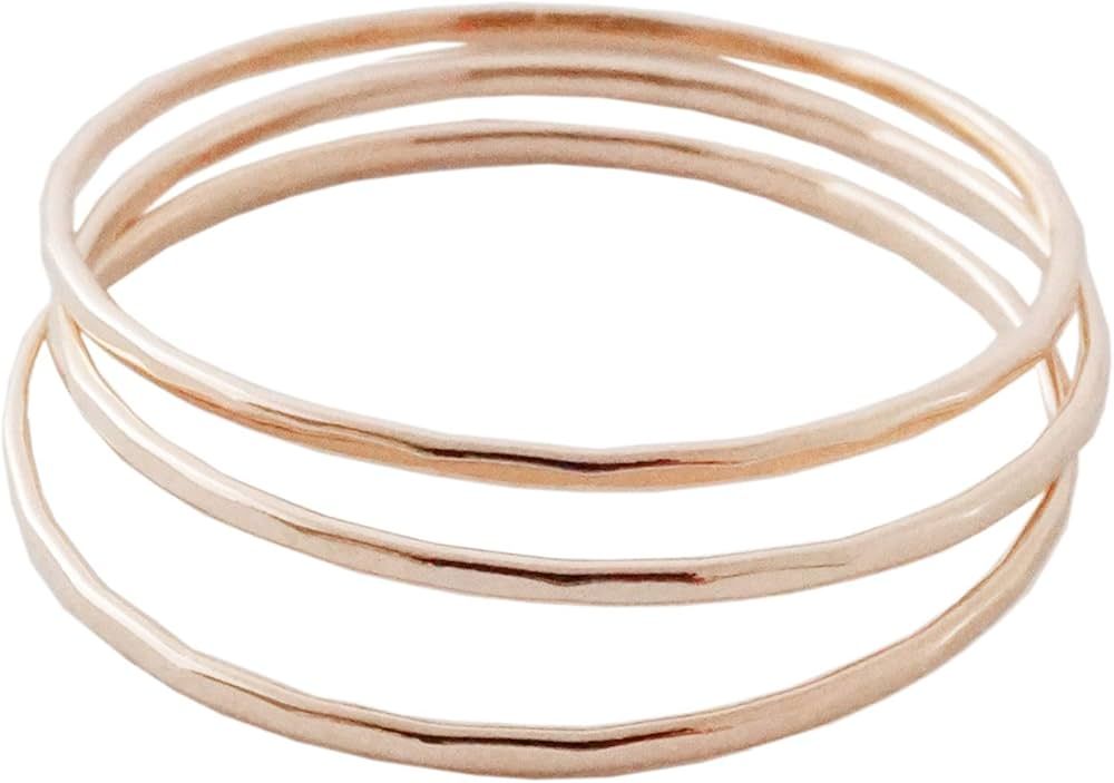 HONEYCAT Super Skinny Hammered or Smooth Stacking Rings Trio Set in Gold, Rose Gold, or Silver | ... | Amazon (US)