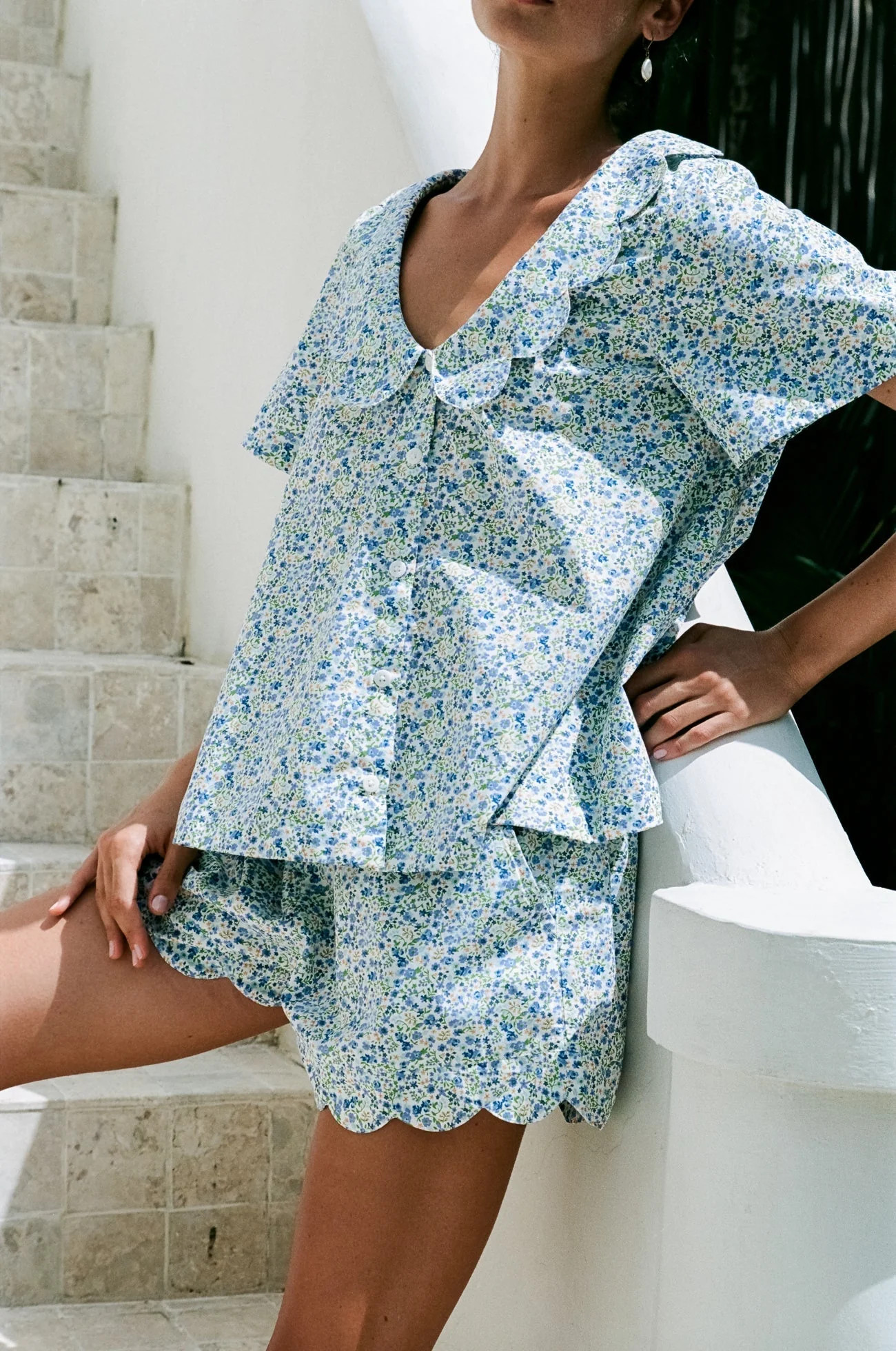 Penelope Sleep Set - Cotton - Floret Blue | Piyama US