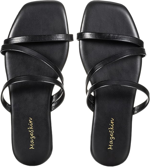 mazeskin Memory Foam Strappy Flats Sandals for Women Vegan Leather Summer Square Toe Beach Slides... | Amazon (US)