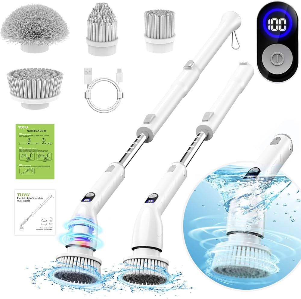 TUYU Electric Spin Scrubber, 2024 New Full-Body IPX7 Waterproof Bathroom Scrubber with Power LCD ... | Amazon (US)