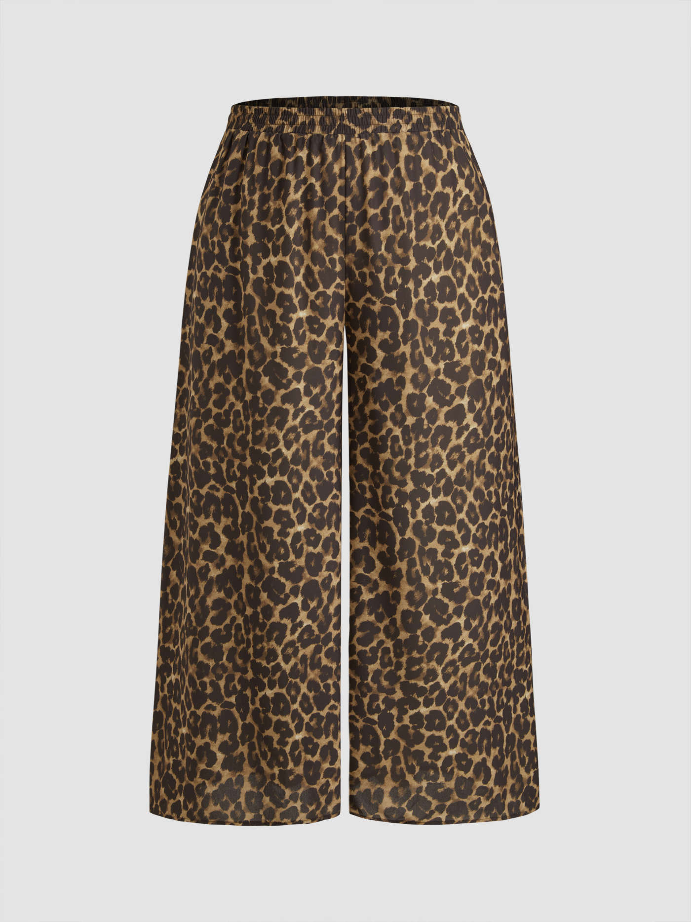 Woven Mid Rise Elastic Waist Leopard Pocket Wide Leg Trousers Curve & Plus | Cider