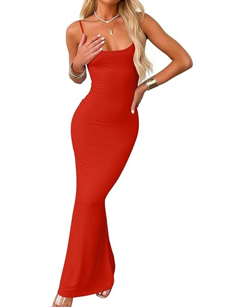 Women's Cutout Backless Maxi Dress Sexy Sleeveless Tight Slip Spaghetti Strap Long Dresses | Amazon (US)