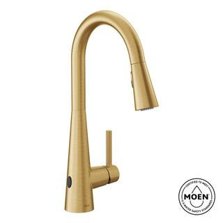 Sleek Touchless Single Handle Pull-Down Sprayer Kitchen Faucet with MotionSense Wave in Brushed Gold | The Home Depot